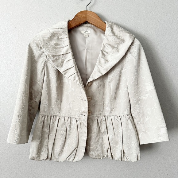 J. Jill Gray Silver Formal Floral Jacquard Ruffle Peplum Jacket Women's Size 6 - Picture 6 of 12